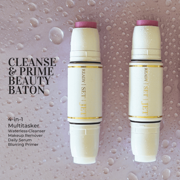 Cleanse & Prime Beauty Baton, Waterless Face Cleanser & Skin - Perfecting Blurring Primer Serum‚ Dual - Ended, TSA - Friendly Skincare Stick - Ready Set Jet