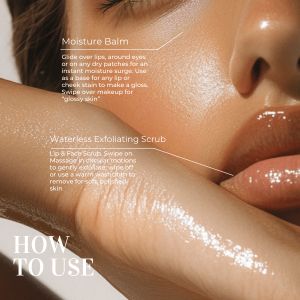 HYDRATE & GLOW BEAUTY BATON 6 - in - 1 Moisture Balm + Waterless Exfoliating Scrub - TSA Friendly Skincare Stick - Ready Set Jet